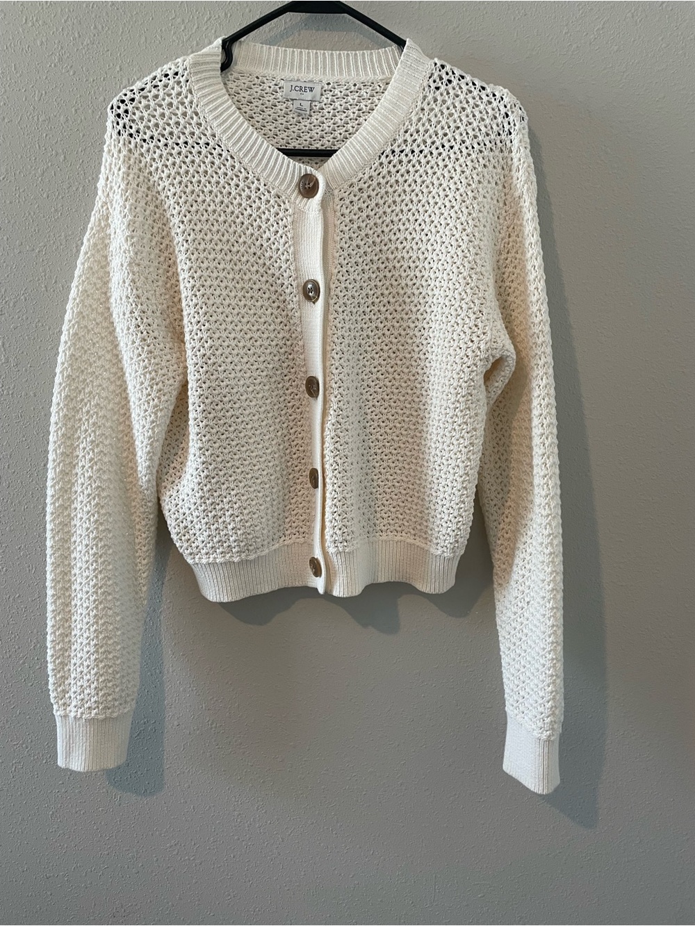 J. Crew Cream Open-Weave Button Cardigan